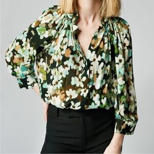 Smythe Forest Floral Gathered Blouse Medium Green